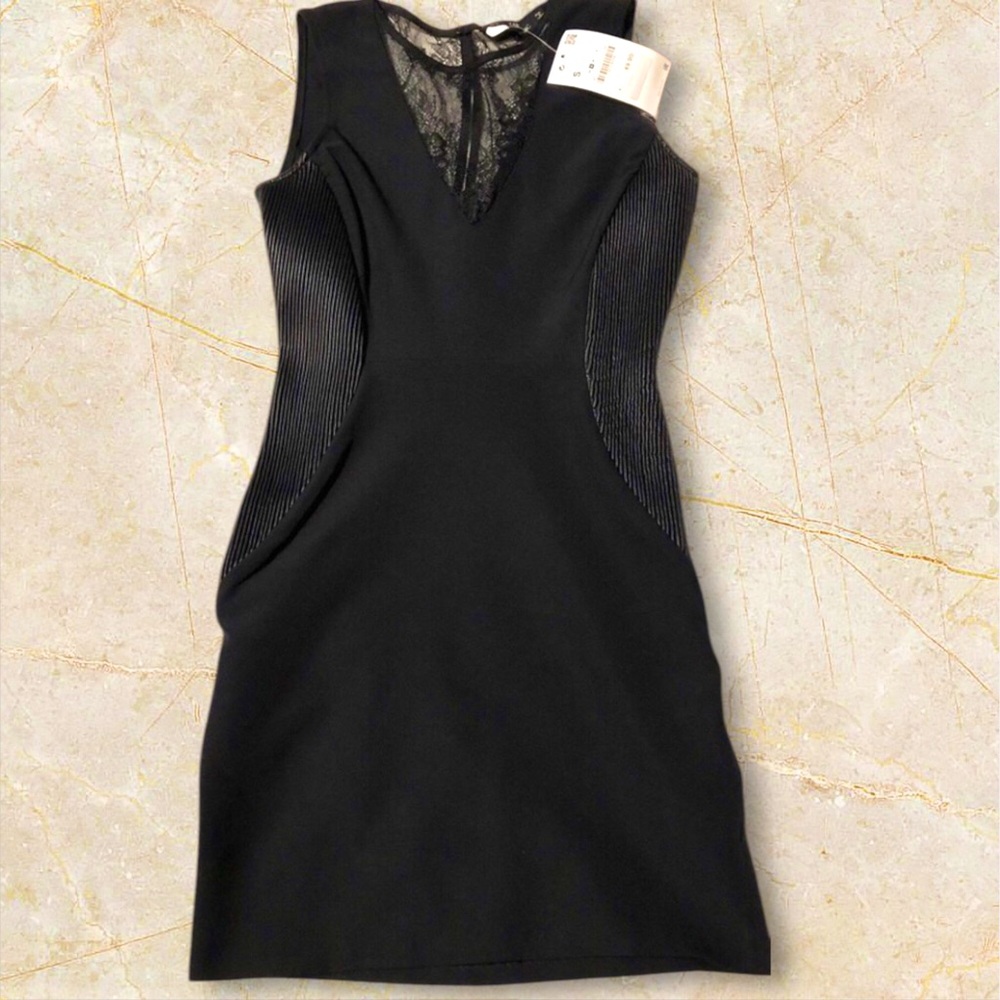 ZARA Basic NWT! Black MINI Dress Sz.Sm w/Lace Top Front & Back Sleeveless